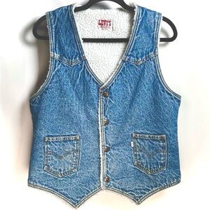 Vintage Levi's Denim Vest with White faux Sherpa Lining